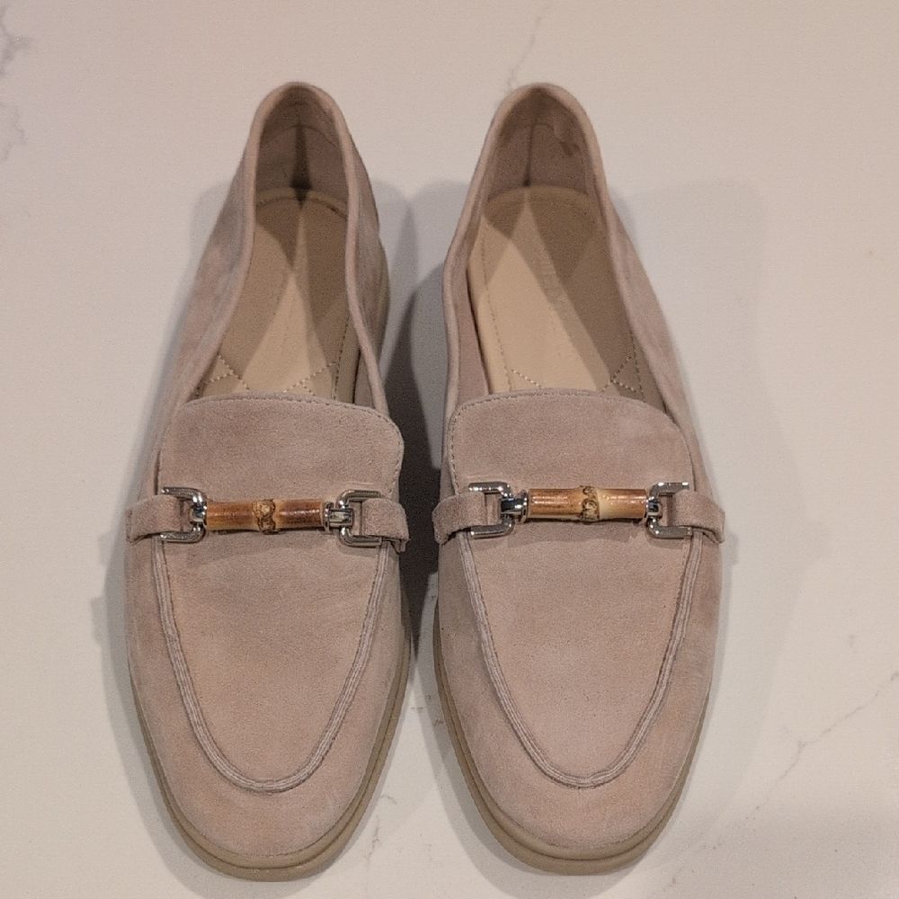 J. McLaughlin Reina Tan Suede Leather Horsebit Bamboo Loafer Shoes Size 6